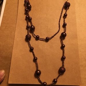 Long Seed Bead Necklace With Brown Pearls